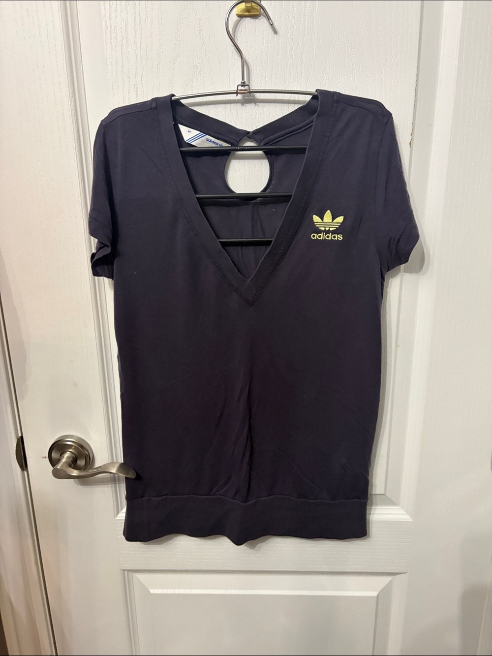 adidas Black V-Neck Short Sleeve Tee with Strappy Back